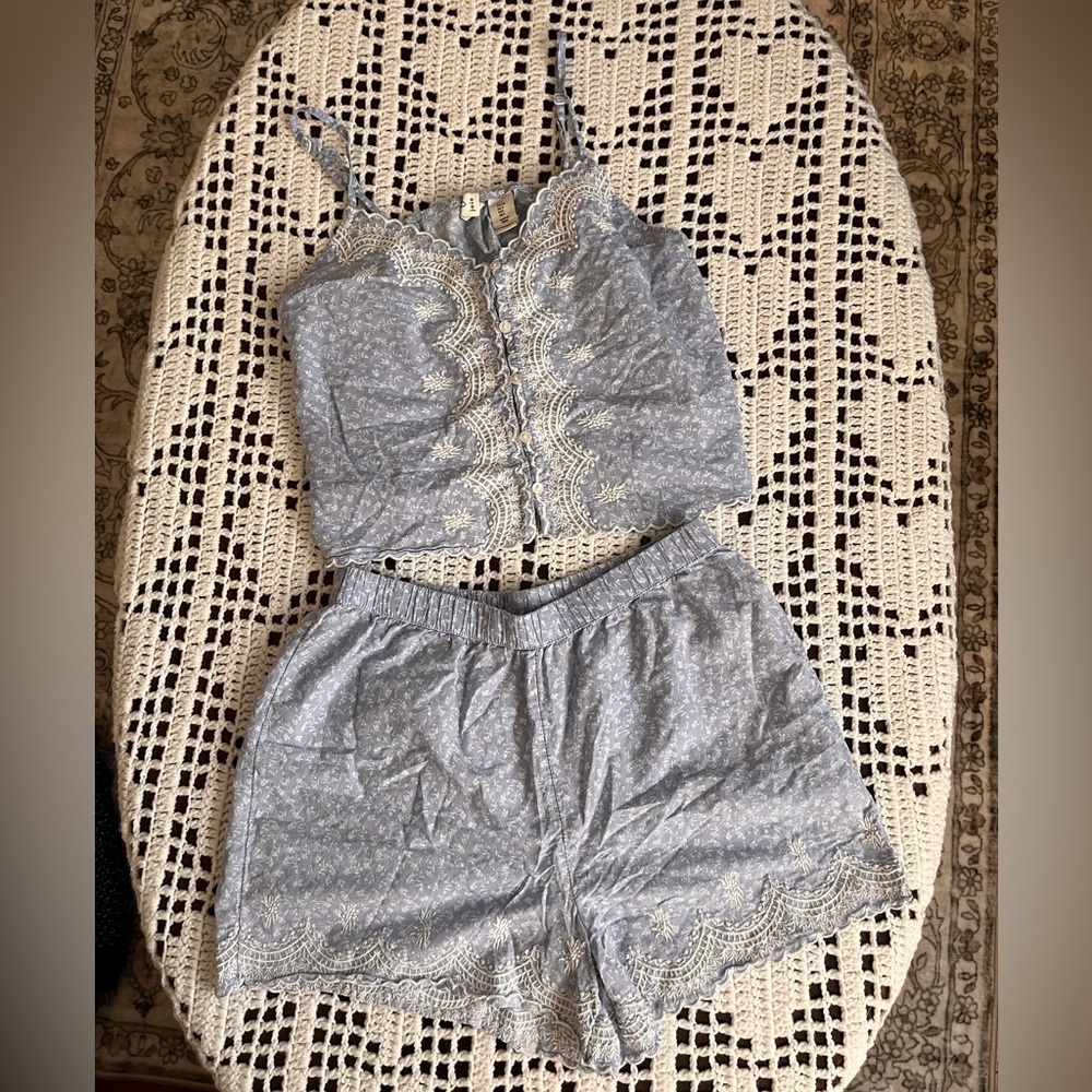 Joie Light Blue Floral Lace-Trim Sleep Set